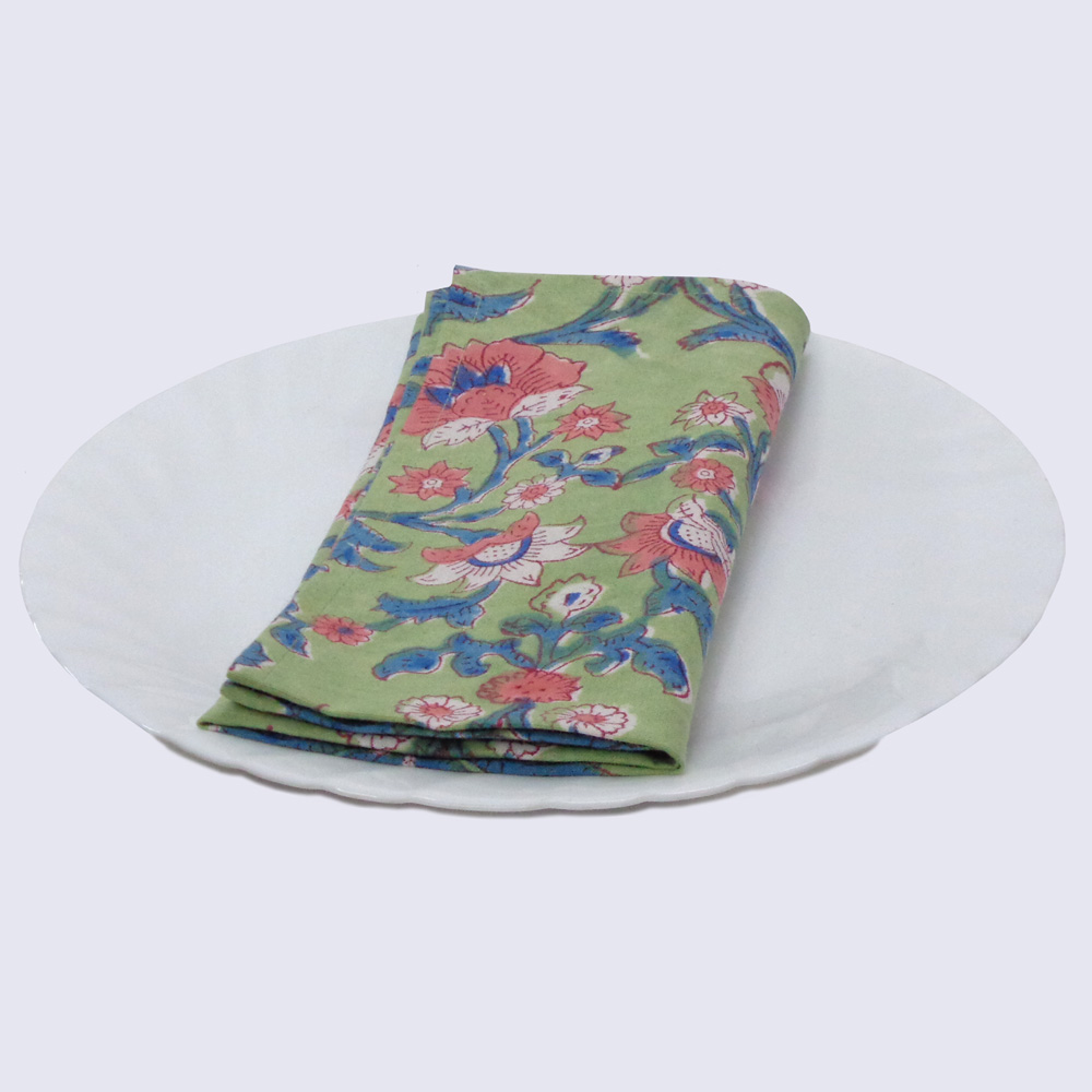 Hand Block Printed Cotton Napkin 45x45 cms Set of 4 Napkins  Rukhsana Jade Gud 204222