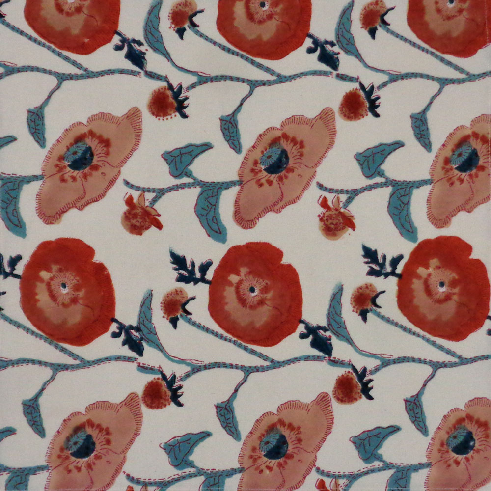 Hand Block Printed Cotton Napkin 45x45 Set of 4 Napkins Teal Flower Open 100599