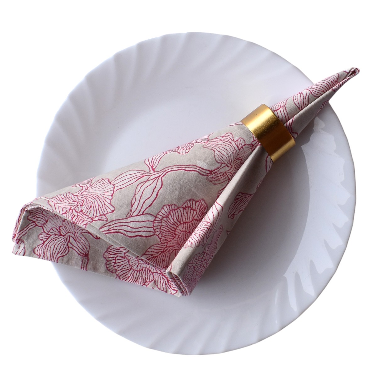 Hand Block Printed Cotton Napkin 45x45 cms Set of 4 Napkins Orchid Beige 250503