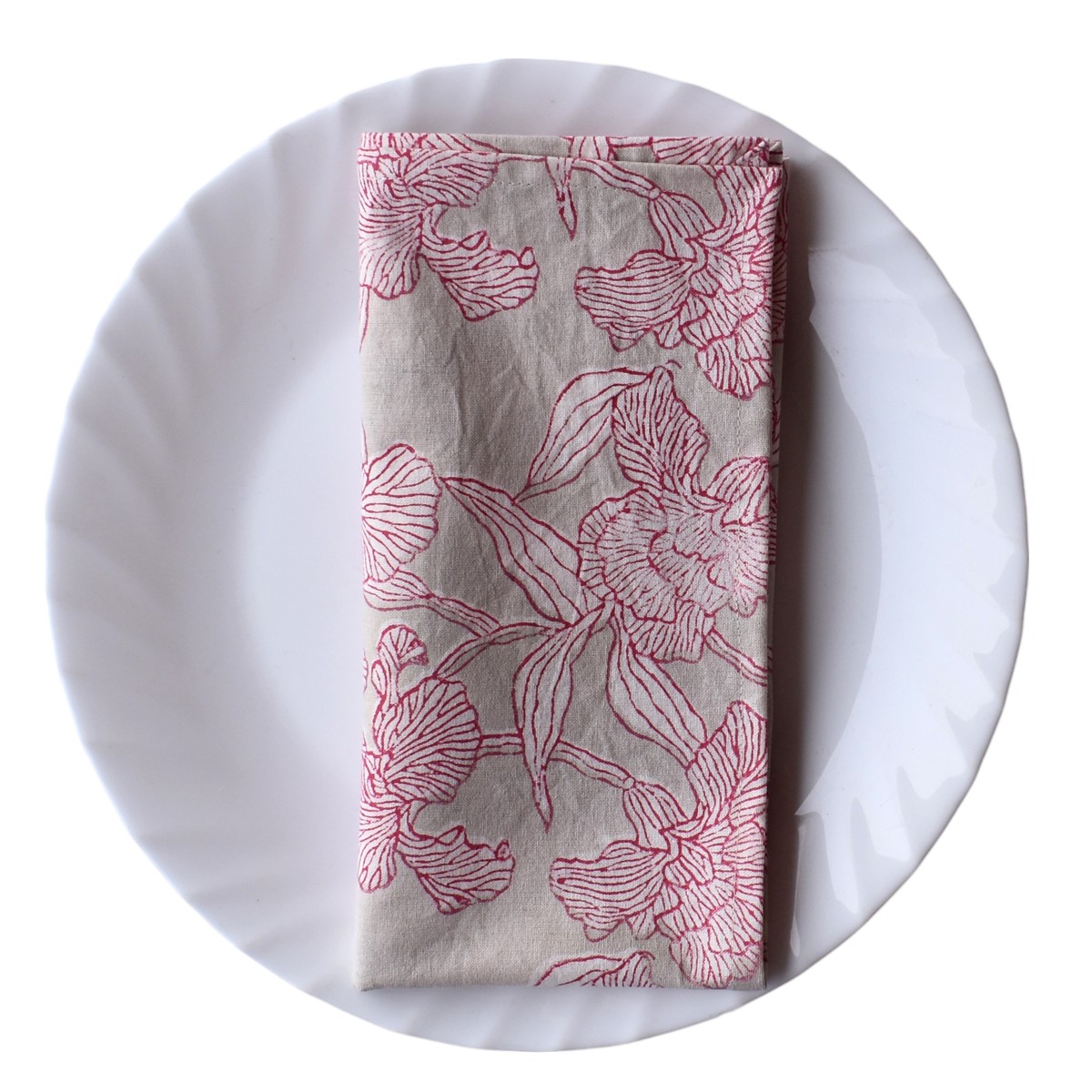 Hand Block Printed Cotton Napkin 45x45 cms Set of 4 Napkins Orchid Beige 250503