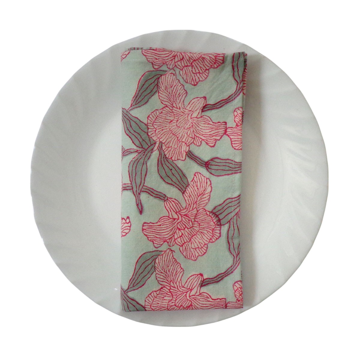 Hand Block Printed Cotton Napkin 45x45 cms Set of 4 Napkins Orchid Glass 202505