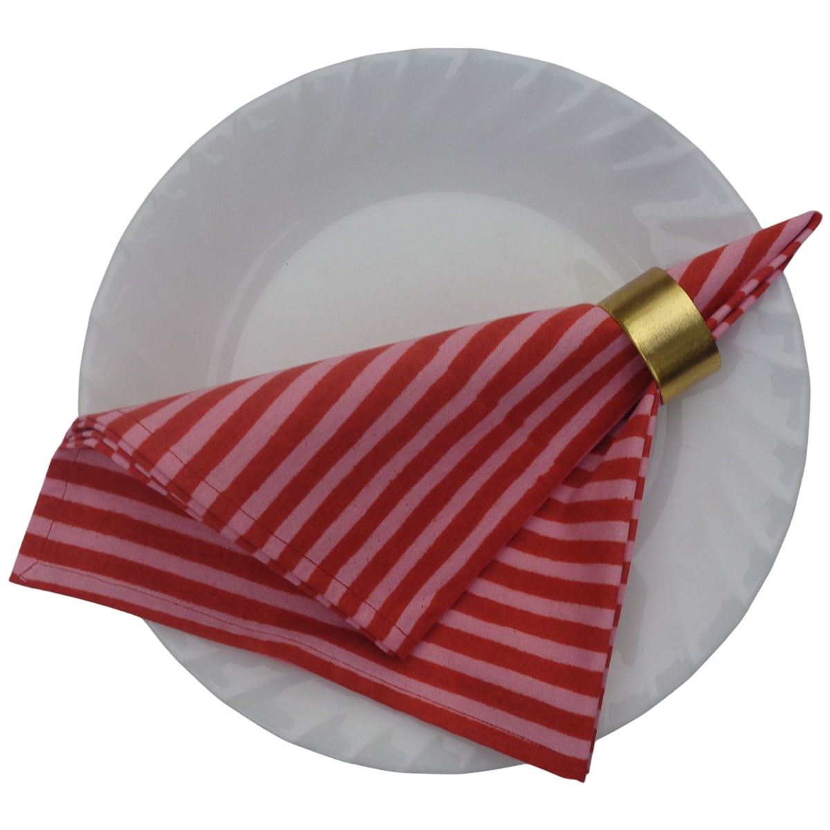 Hand Block Printed Cotton Napkin 45x45 cms Set of 4 Napkins Stripe Pink Red 207993