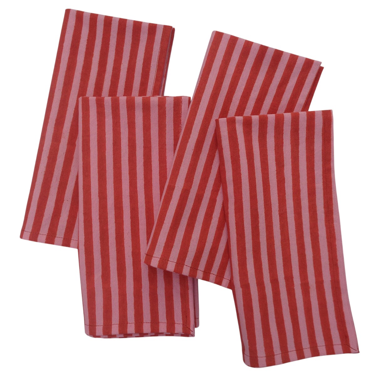 Hand Block Printed Cotton Napkin 45x45 cms Set of 4 Napkins Stripe Pink Red 207993