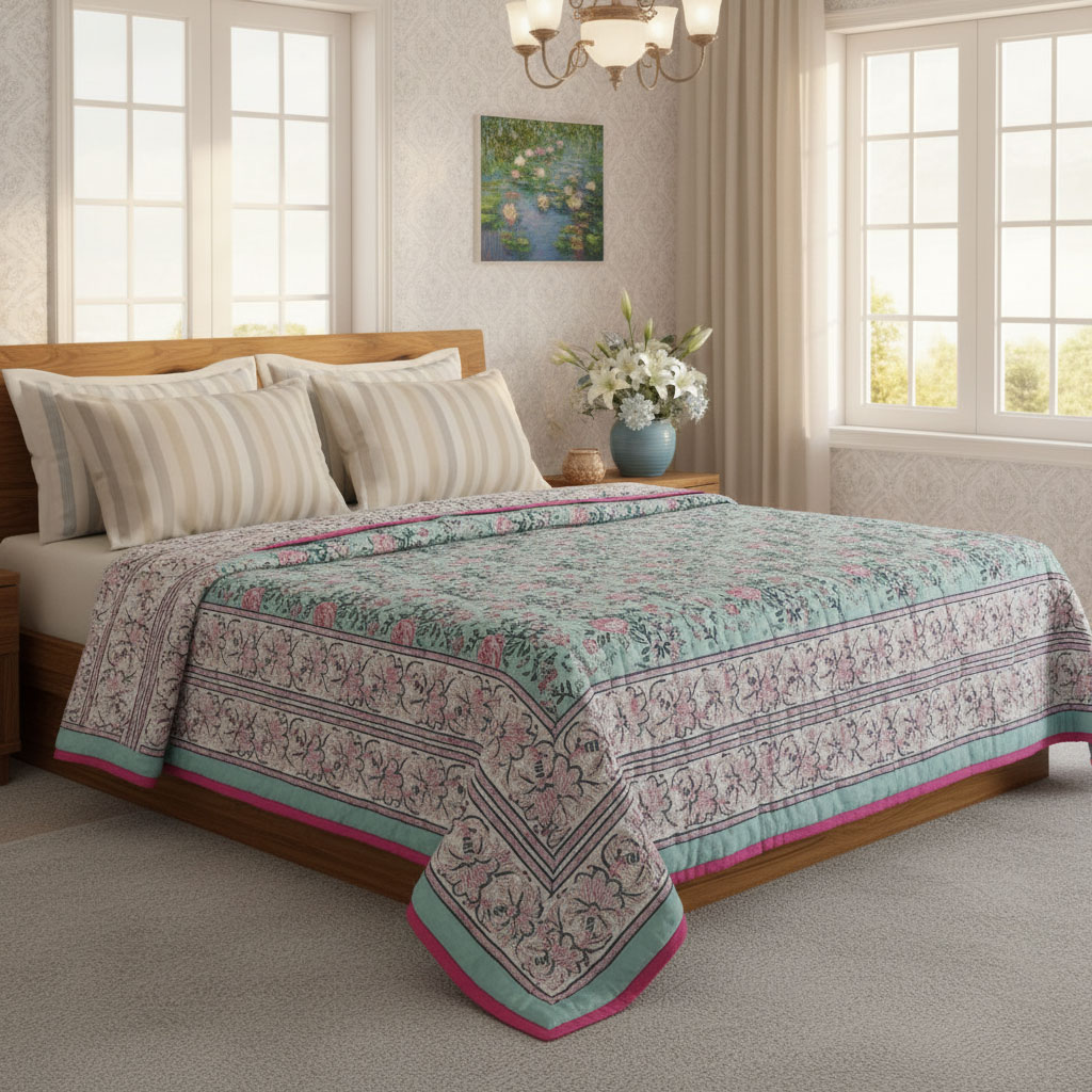 Queen Size Soft Cotton Quilt Handmade  Naya Gulab 106606