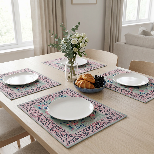 Hand Block Printed Cotton Canvas Table Mat 32x48 cms Set of 2 Table mats Naya Gulab Gud 102449
