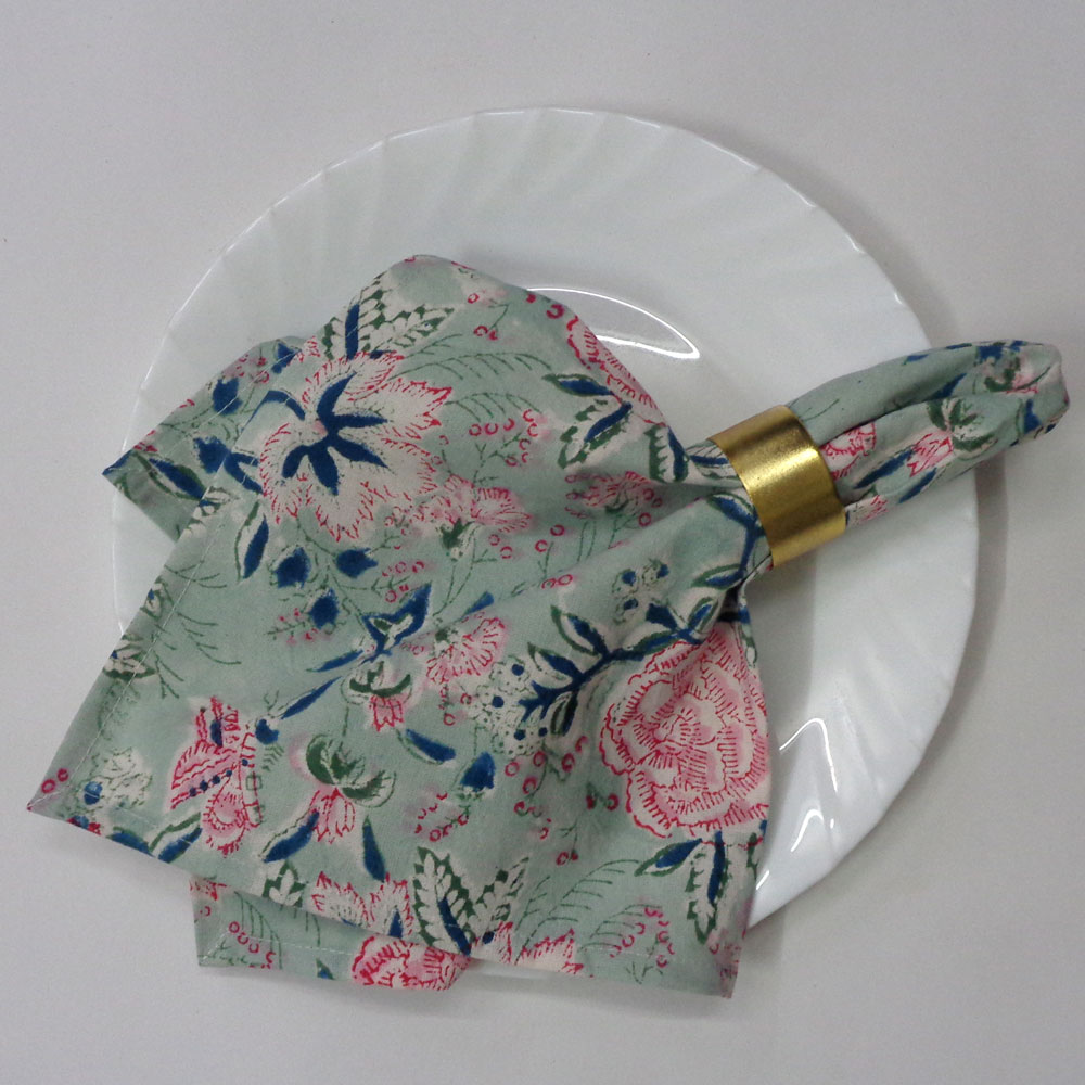 Hand Block Printed Cotton Napkin 45x45 Set of 4 Napkins Naya Gulab Gud 106873