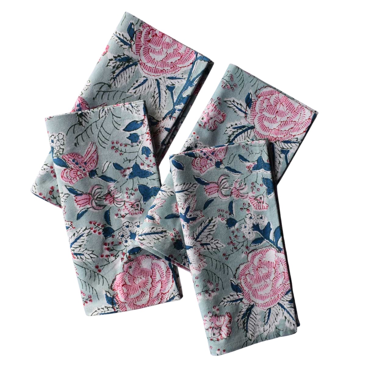 Hand Block Printed Cotton Napkin 45x45 Set of 4 Napkins Naya Gulab Gud 106873