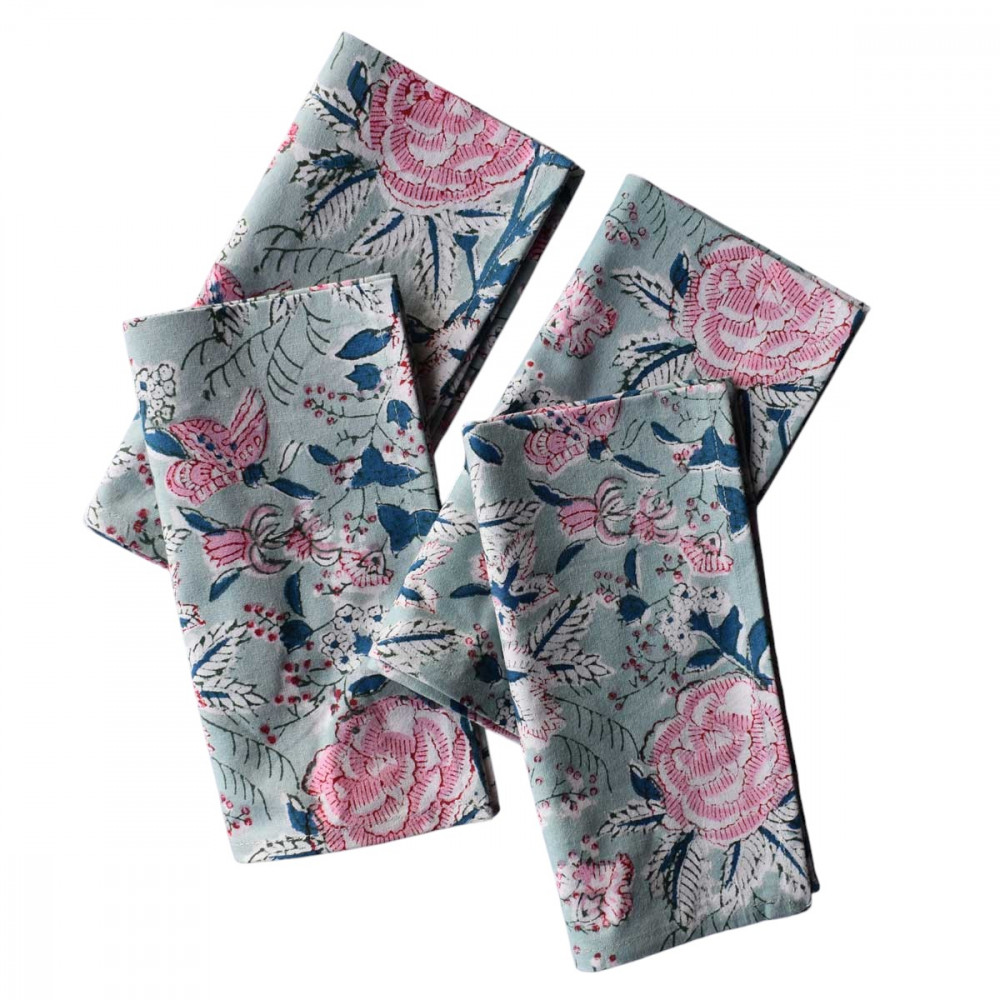 Image of Hand Block Printed Cotton Napkin 45x45 (Set of 4 Napkins) | Naya Gulab Gud 106873