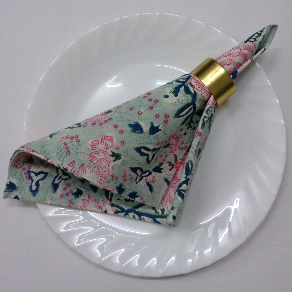 Hand Block Printed Cotton Napkin 45x45 Set of 4 Napkins Naya Gulab Gud 106873