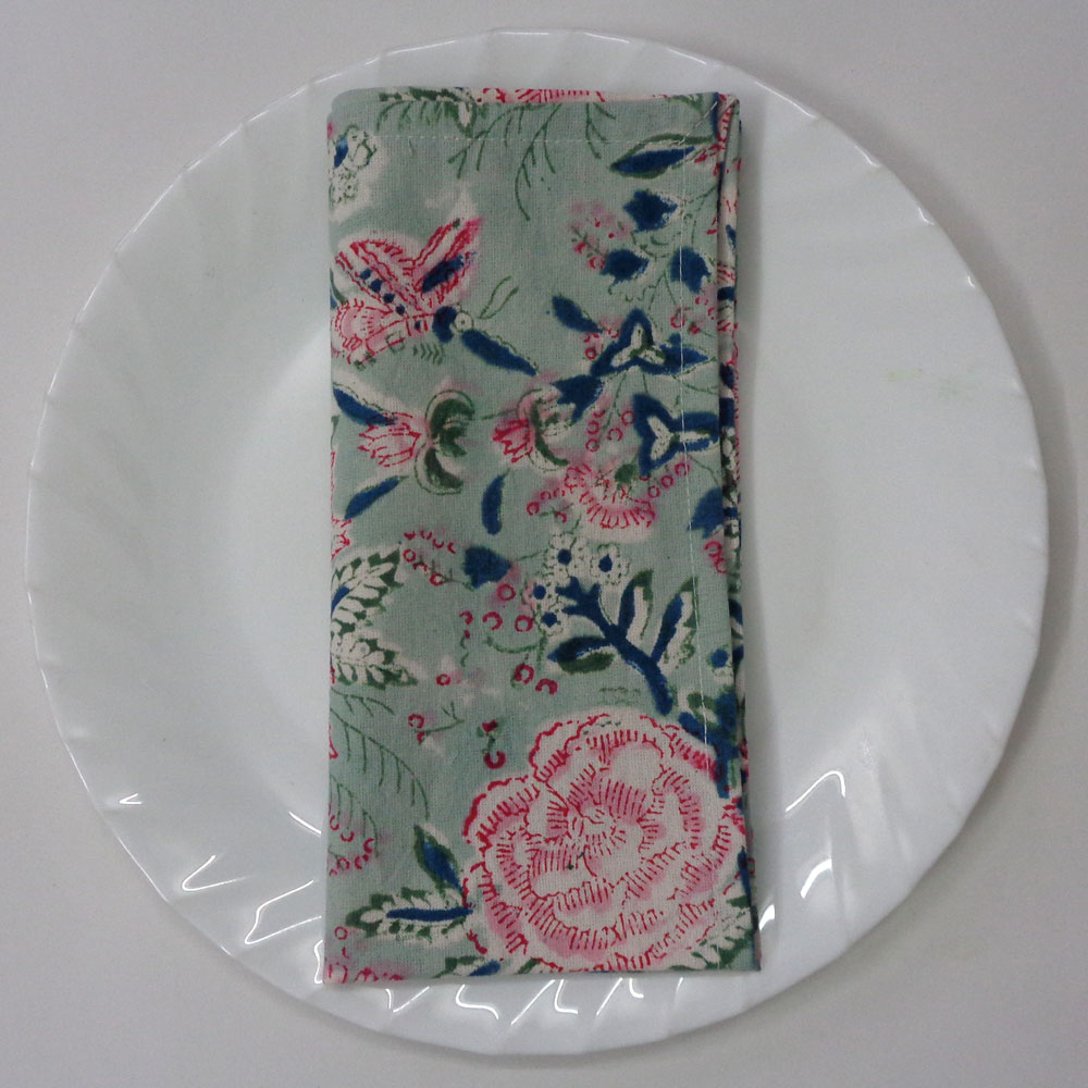 Hand Block Printed Cotton Napkin 45x45 Set of 4 Napkins Naya Gulab Gud 106873
