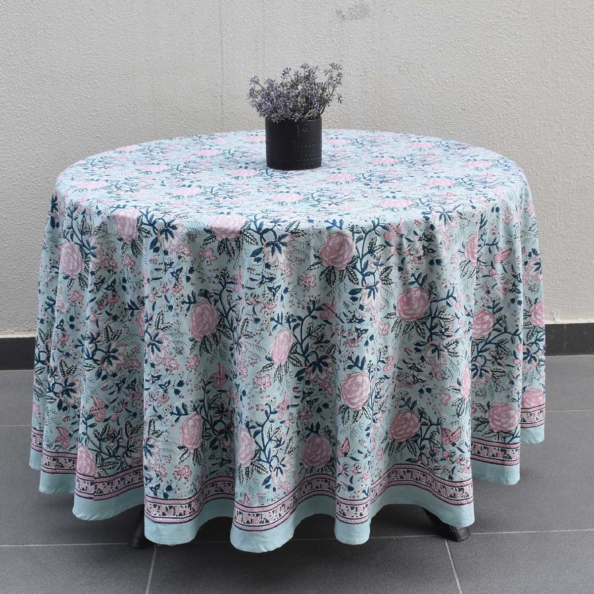 Hand Block Printed Cotton Round Tablecloth 220 cms Naya Gulab Gud 107104