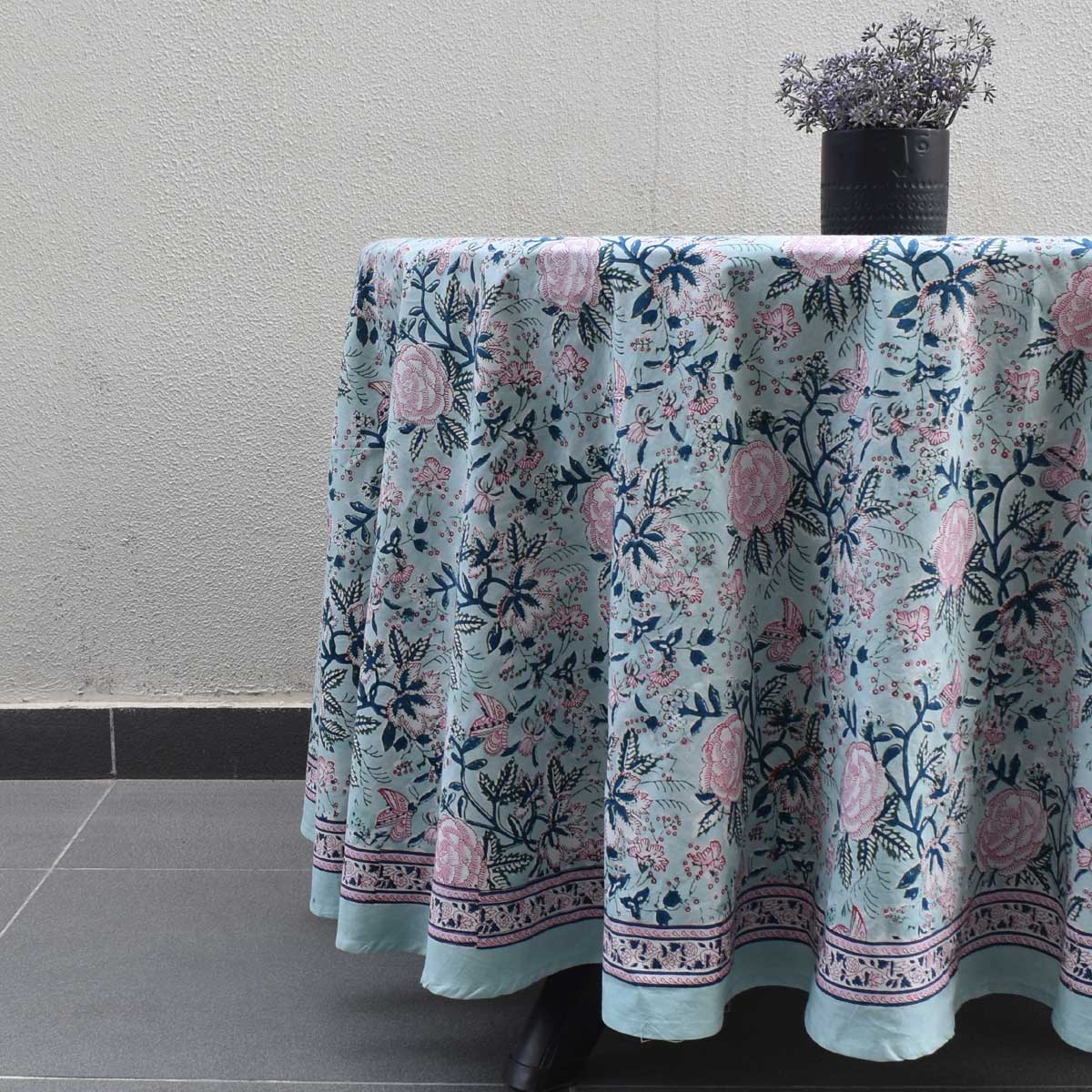 Hand Block Printed Cotton Round Tablecloth 220 cms Naya Gulab Gud 107104