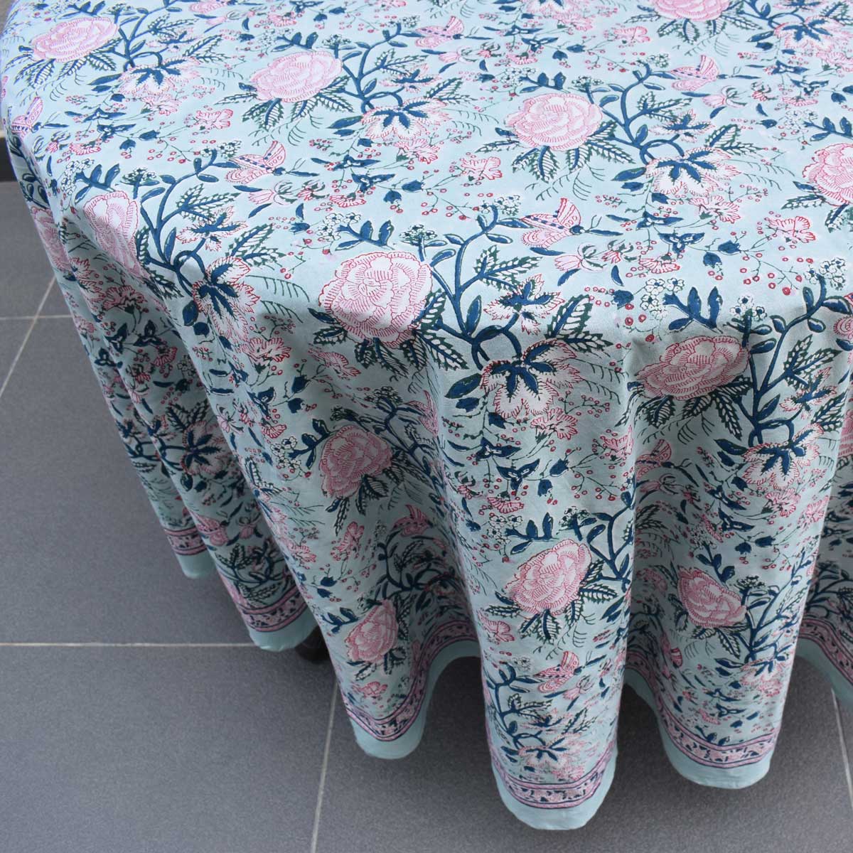 Hand Block Printed Cotton Round Tablecloth 180 cms  Naya Gulab Gud 107104