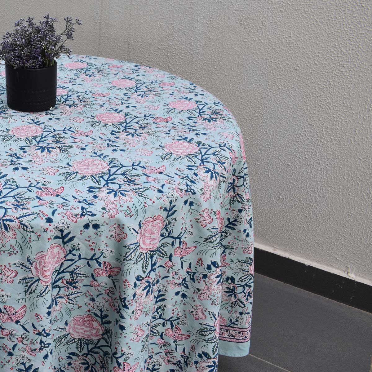 Hand Block Printed Cotton Round Tablecloth 180 cms Naya Gulab Gud 107104