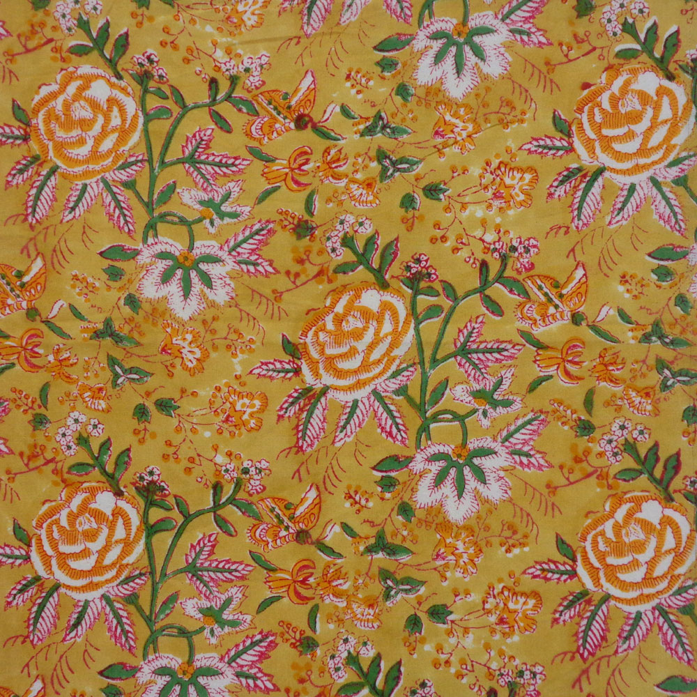 Hand Block Printed Cotton Napkin 45x45 cms Set of 4 Napkins Naya Gulab Mustard 620634