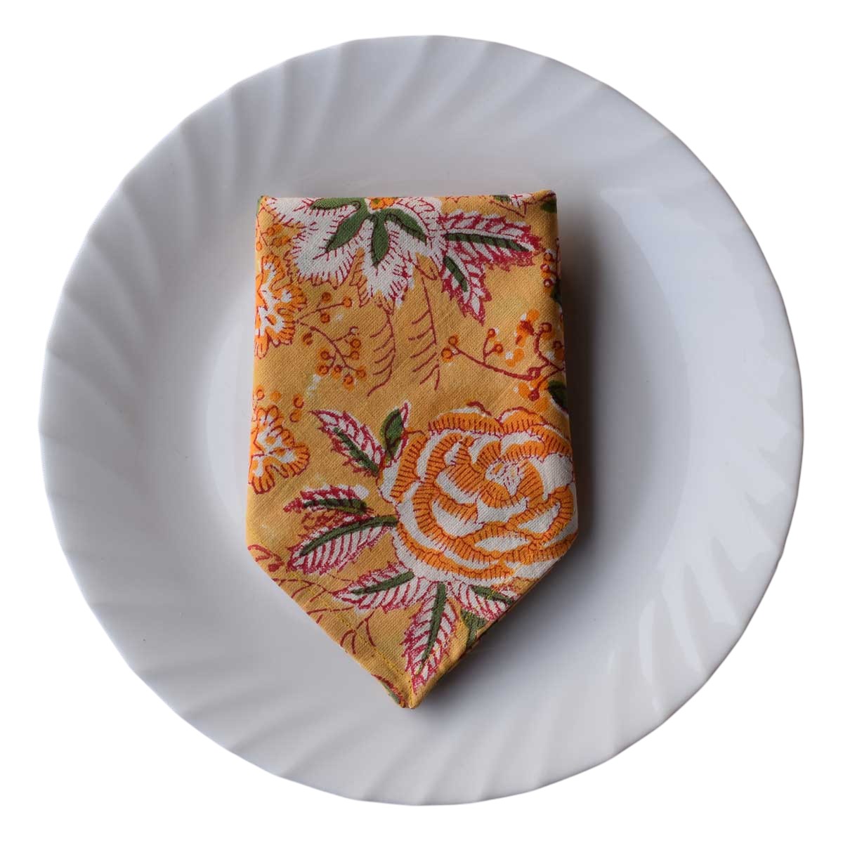 Hand Block Printed Cotton Napkin 45x45 cms Set of 4 Napkins Naya Gulab Mustard 620634