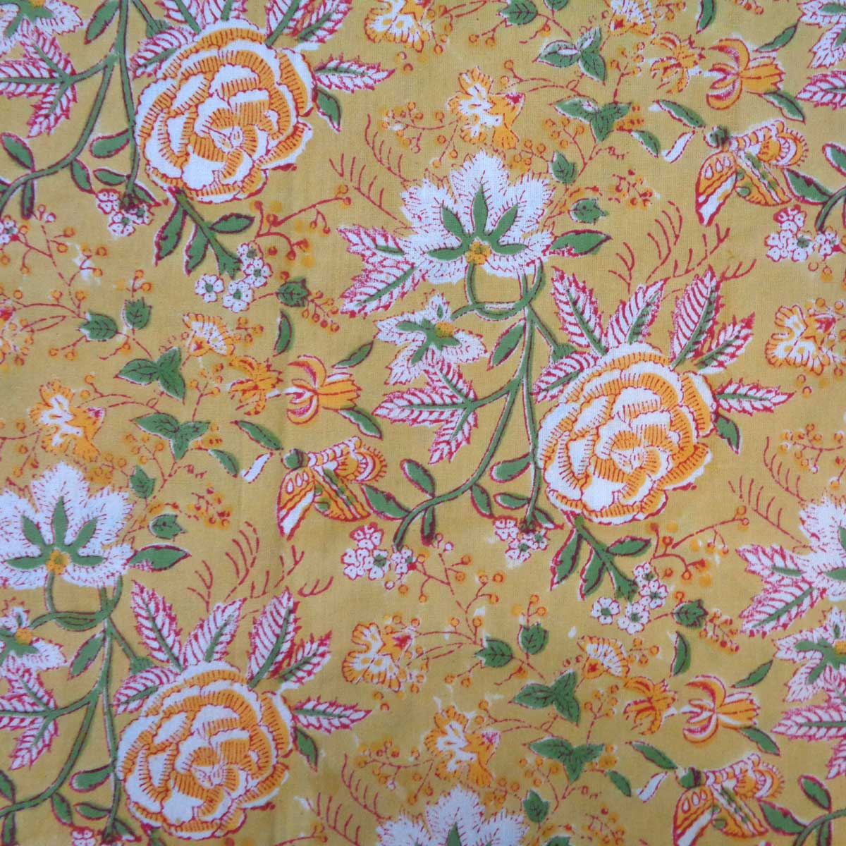 Hand Block Printed Cotton Tablecloth 150x220 cms Naya Gulab Mustard 620634