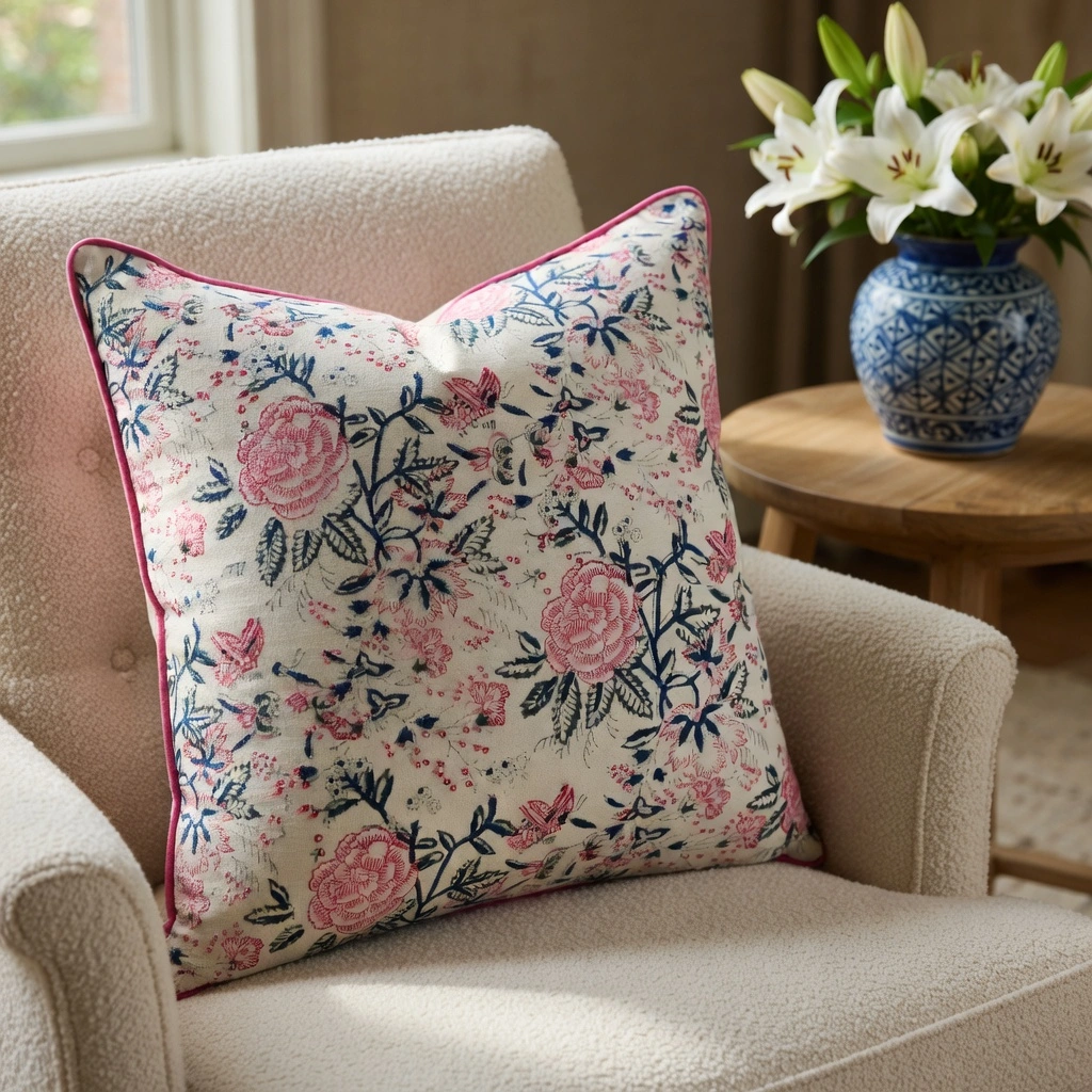 Piping Cushion Cover 50x50 cms Naya Gulab Open 106813