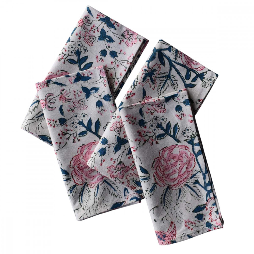 Image of Hand Block Printed Cotton Napkin 45x45 (Set of 4 Napkins) | Naya Gulab Open 106866