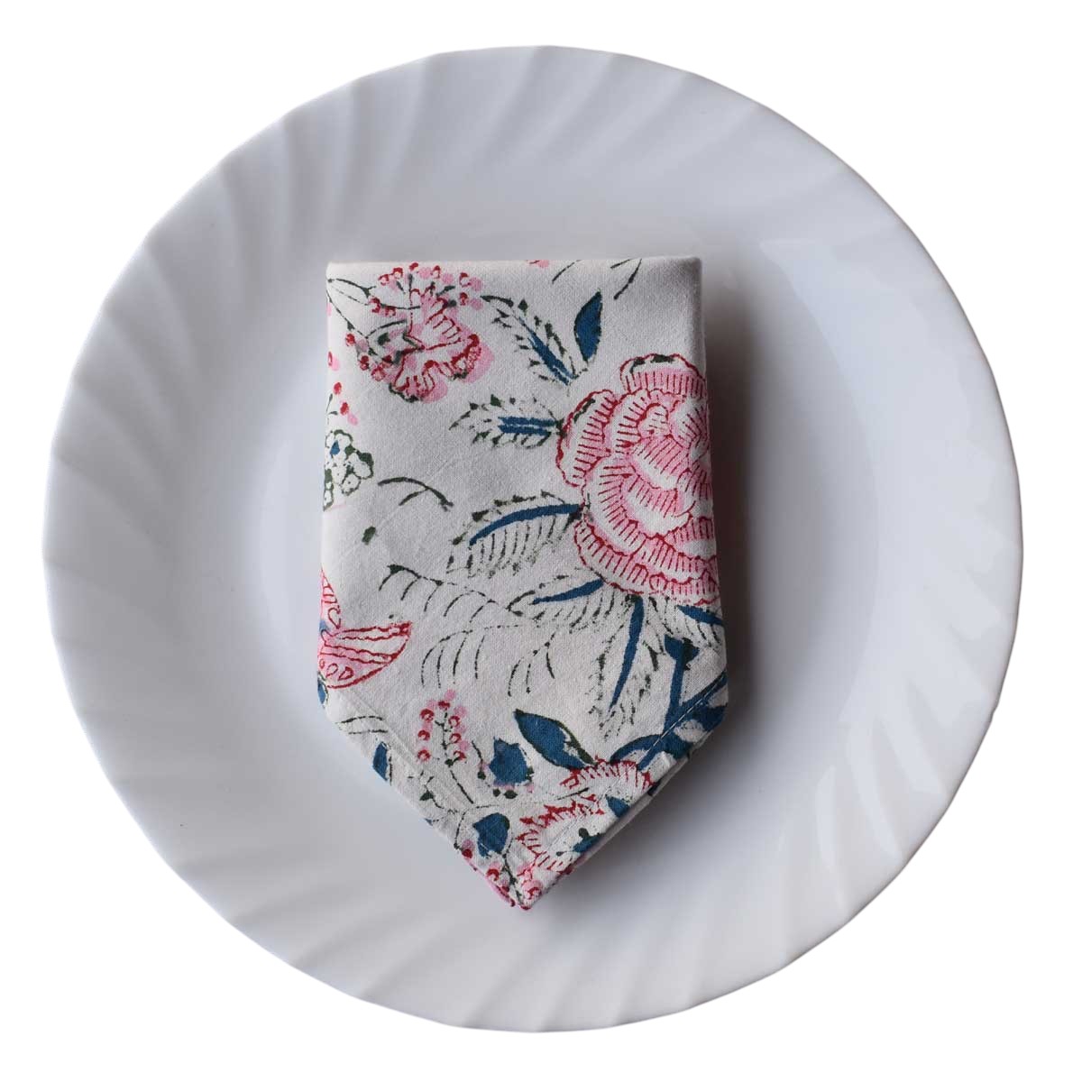 Hand Block Printed Cotton Napkin 45x45 Set of 4 Napkins Naya Gulab Open 106866