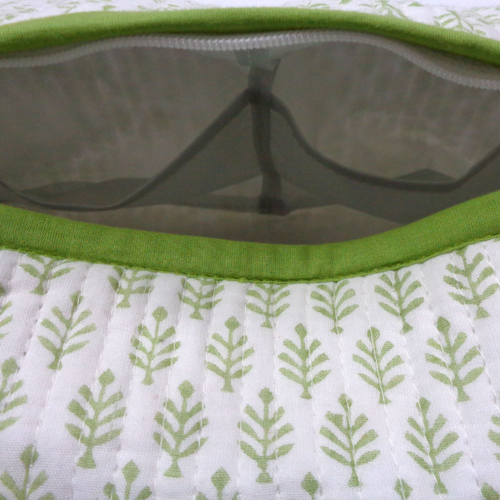 Hand Block Printed Cotton Quilted Cosmetic Bag Set of 2 Neem Booti Celadon Green 207895