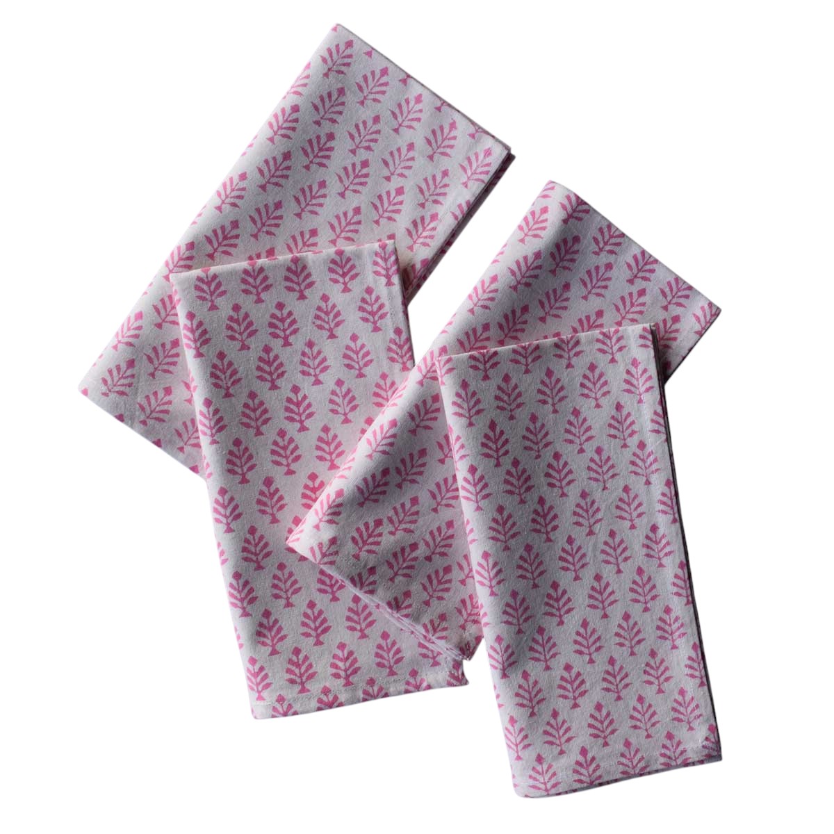 Hand Block Printed Cotton Napkin 45x45 cms Set of 4 Napkins Neem Carmine Rose 701741