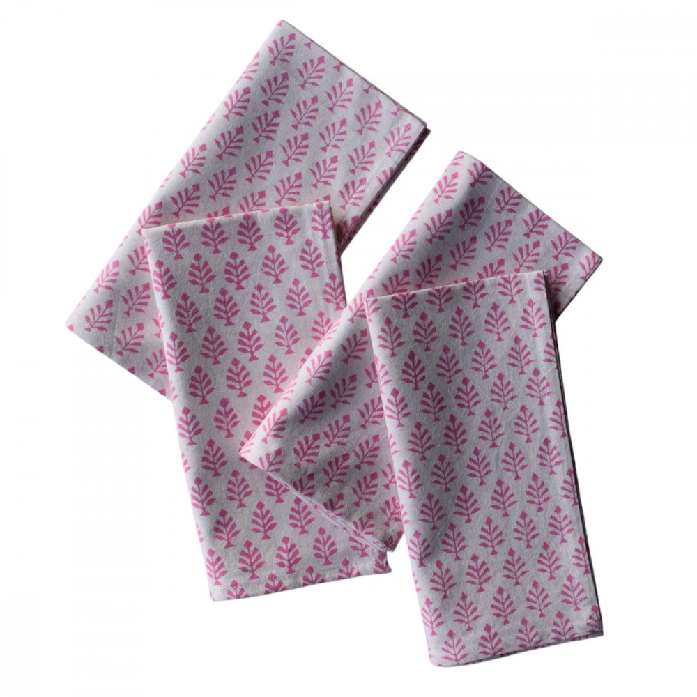 Image of Hand Block Printed Cotton Napkin 45x45 cms (Set of 4 Napkins) | Neem Carmine Rose 701741