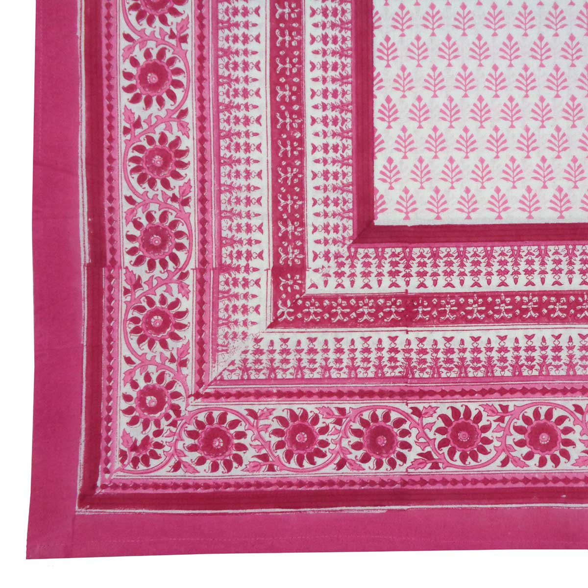 Hand Block Printed Cotton Tablecloth 150x220 cms Neem Carmine Rose 701741