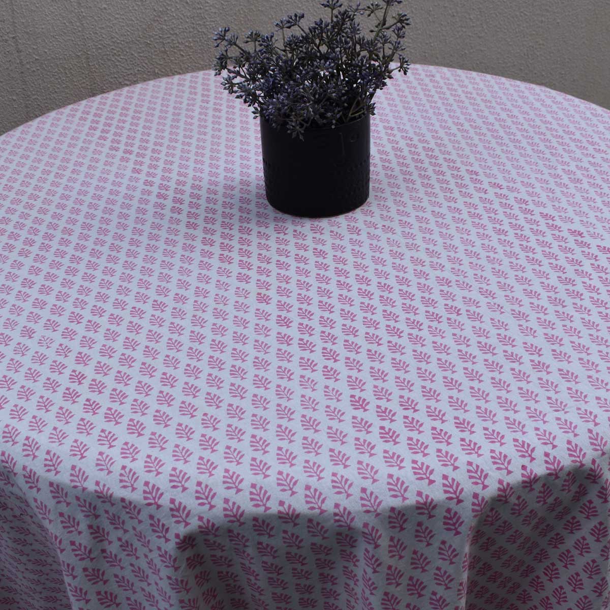 Hand Block Printed Cotton Round Tablecloth 220 cms Neem Carmine Rose 701741