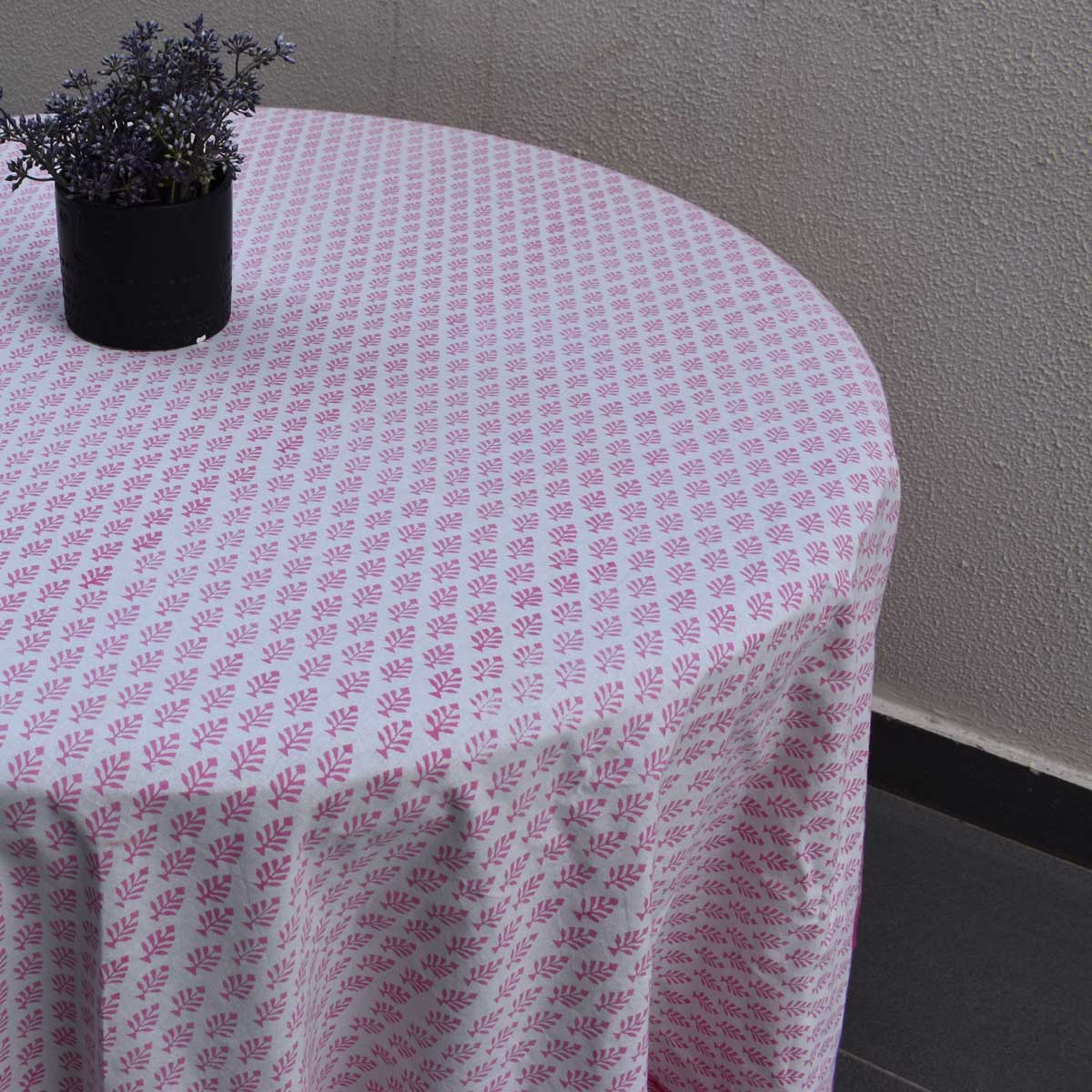 Hand Block Printed Cotton Round Tablecloth 220 cms Neem Carmine Rose 701741