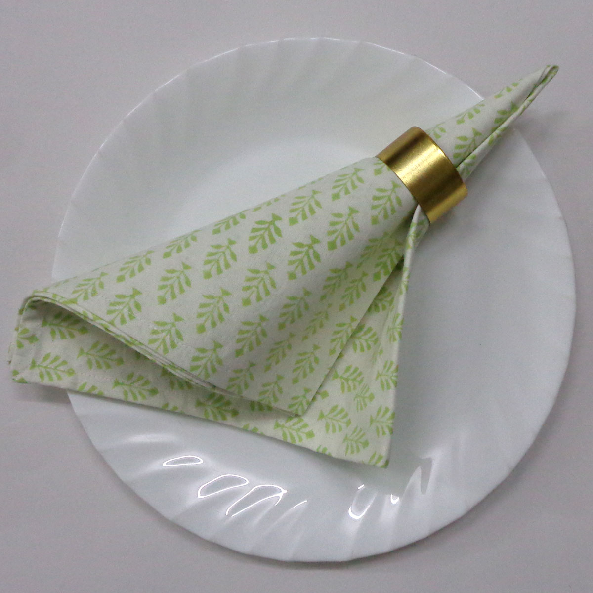 Hand Block Printed Cotton Napkin 45x45 cms Set of 4 Napkins Neem Celadon Green 302181