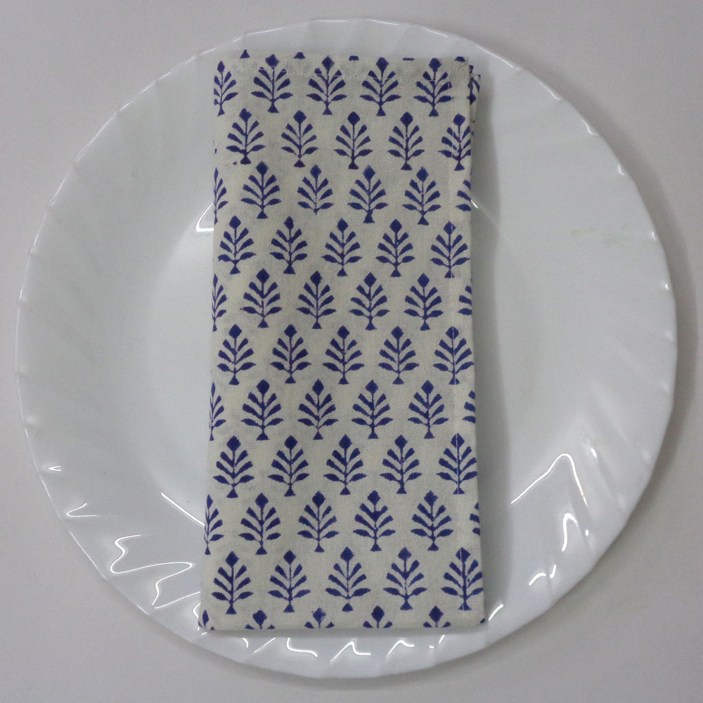 Hand Block Printed Cotton Napkin 45x45 Set of 4 Napkins Neem Estate Blue 105637