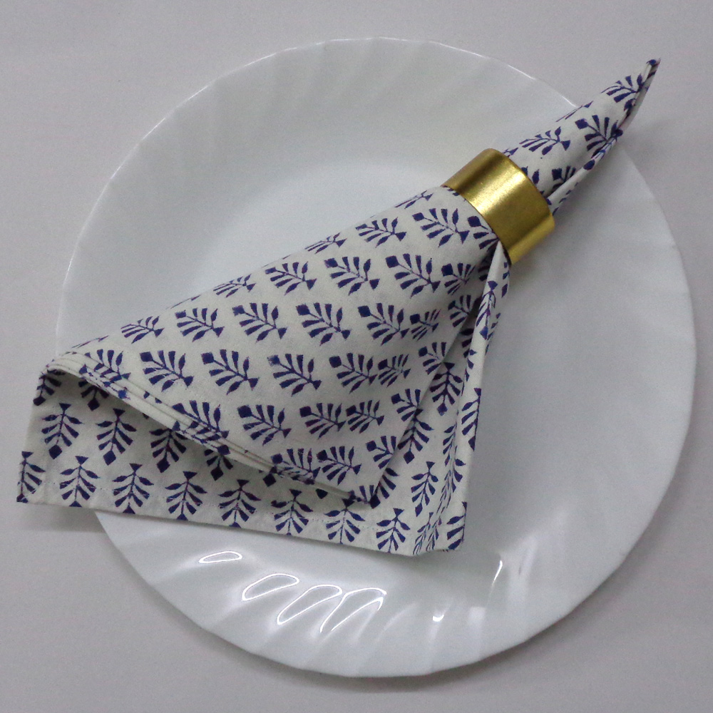 Hand Block Printed Cotton Napkin 45x45 Set of 4 Napkins Neem Estate Blue 105637