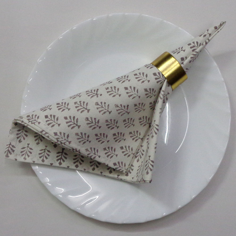 Hand Block Printed Cotton Napkin 45x45 cms Set of 4 Napkins  Neem Flint Grey 104321