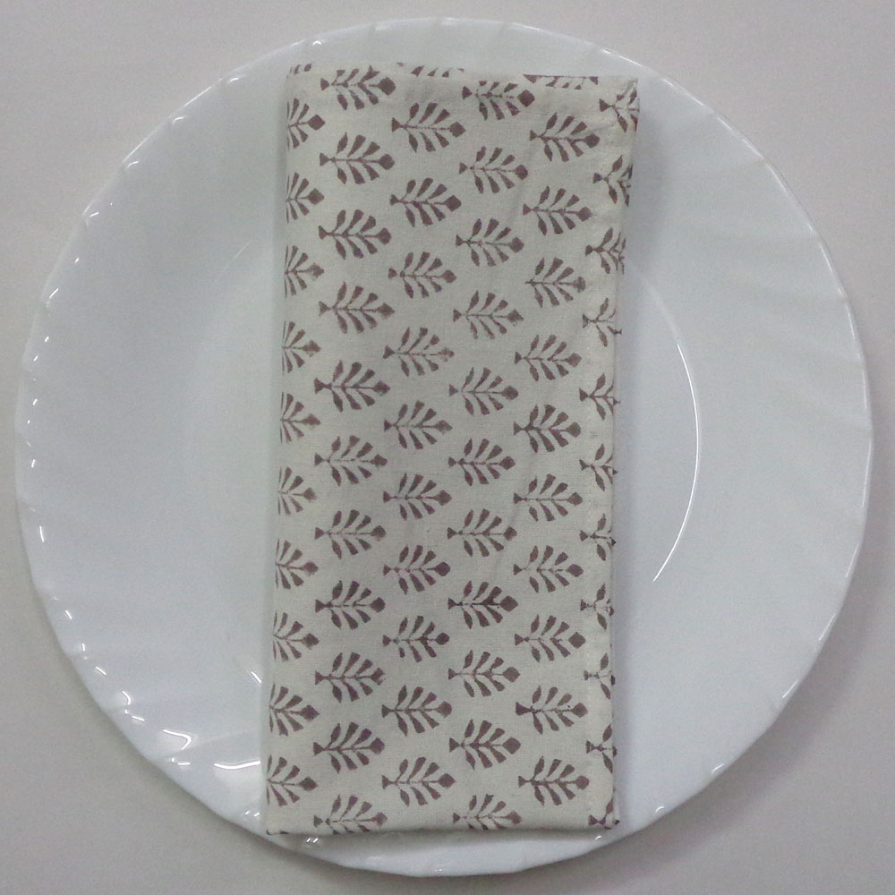 Hand Block Printed Cotton Napkin 45x45 cms Set of 4 Napkins Neem Flint Grey 104321