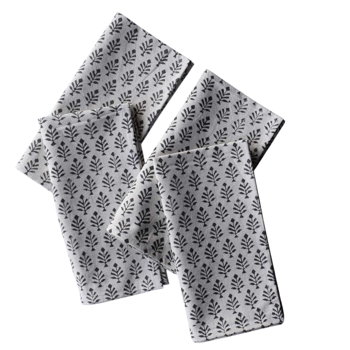 Hand Block Printed Cotton Napkin 45x45 cms Set of 4 Napkins Neem Grey 102640