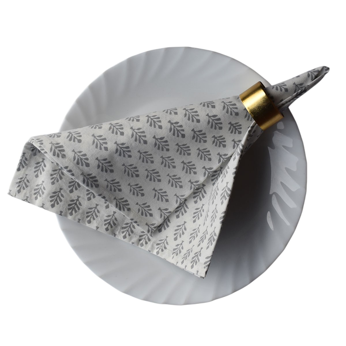 Hand Block Printed Cotton Napkin 50x50 cms Set of 4 Napkins Neem Grey 102640