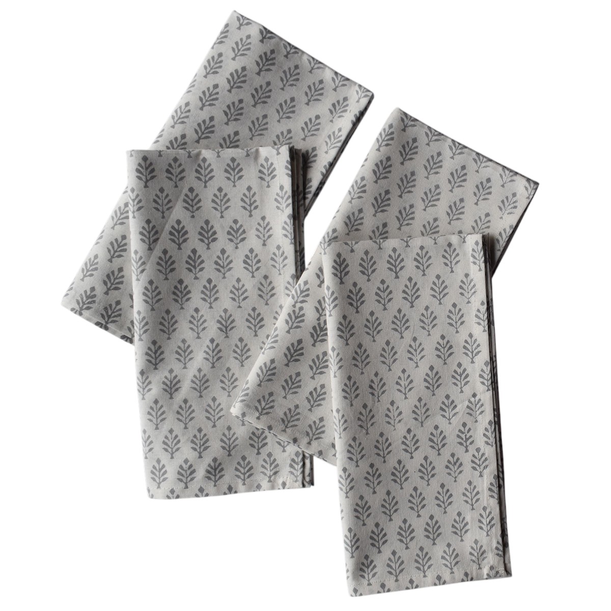 Hand Block Printed Cotton Napkin 50x50 cms Set of 4 Napkins Neem Grey 102640