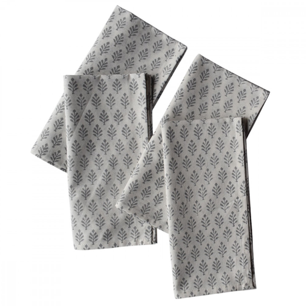 Image of Hand Block Printed Cotton Napkin 50x50 cms (Set of 4 Napkins) | Neem Grey 102640