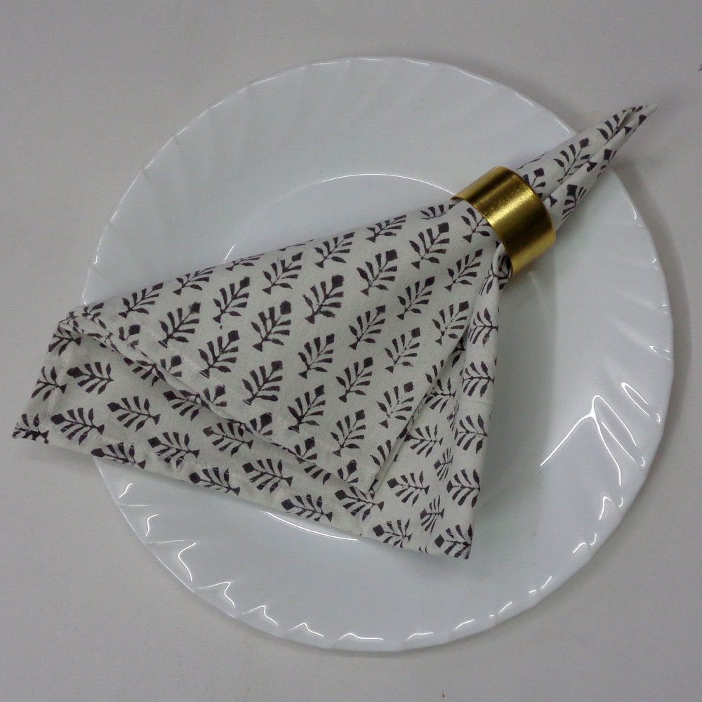 Hand Block Printed Cotton Napkin 45x45 cms Set of 4 Napkins Neem Grey 102640