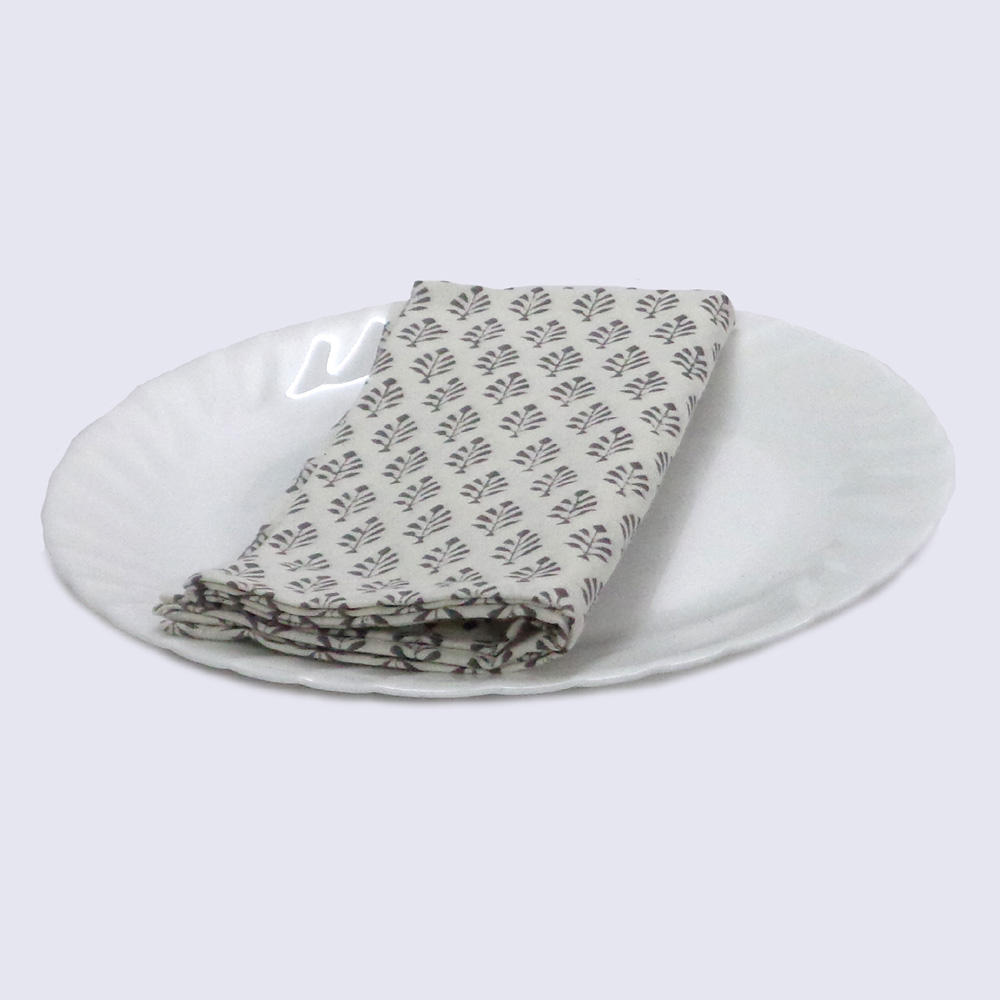 Hand Block Printed Cotton Napkin 45x45 cms Set of 4 Napkins Neem Grey 102640