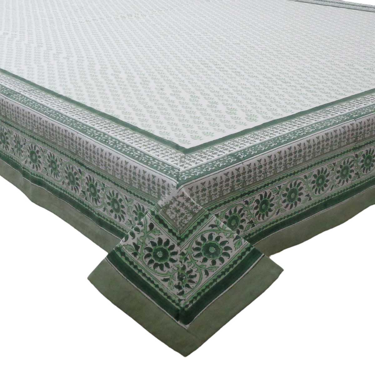 Hand Block Printed Cotton Tablecloth 180x270 cms Neem Hunter Green 702304