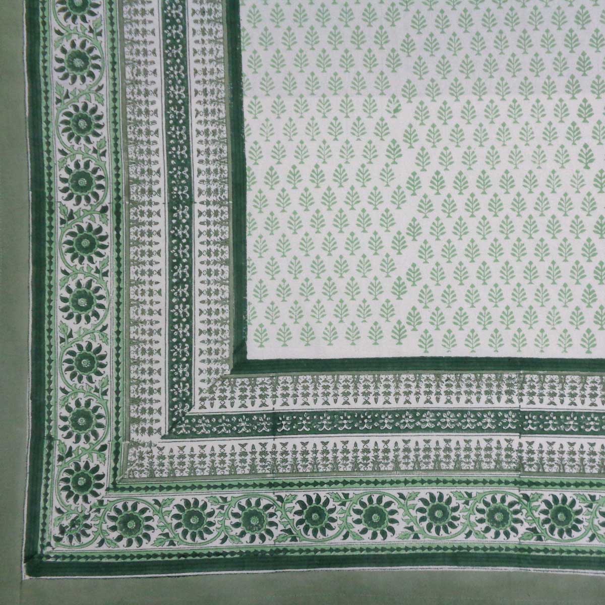 Hand Block Printed Cotton Tablecloth 180x270 cms Neem Hunter Green 702304