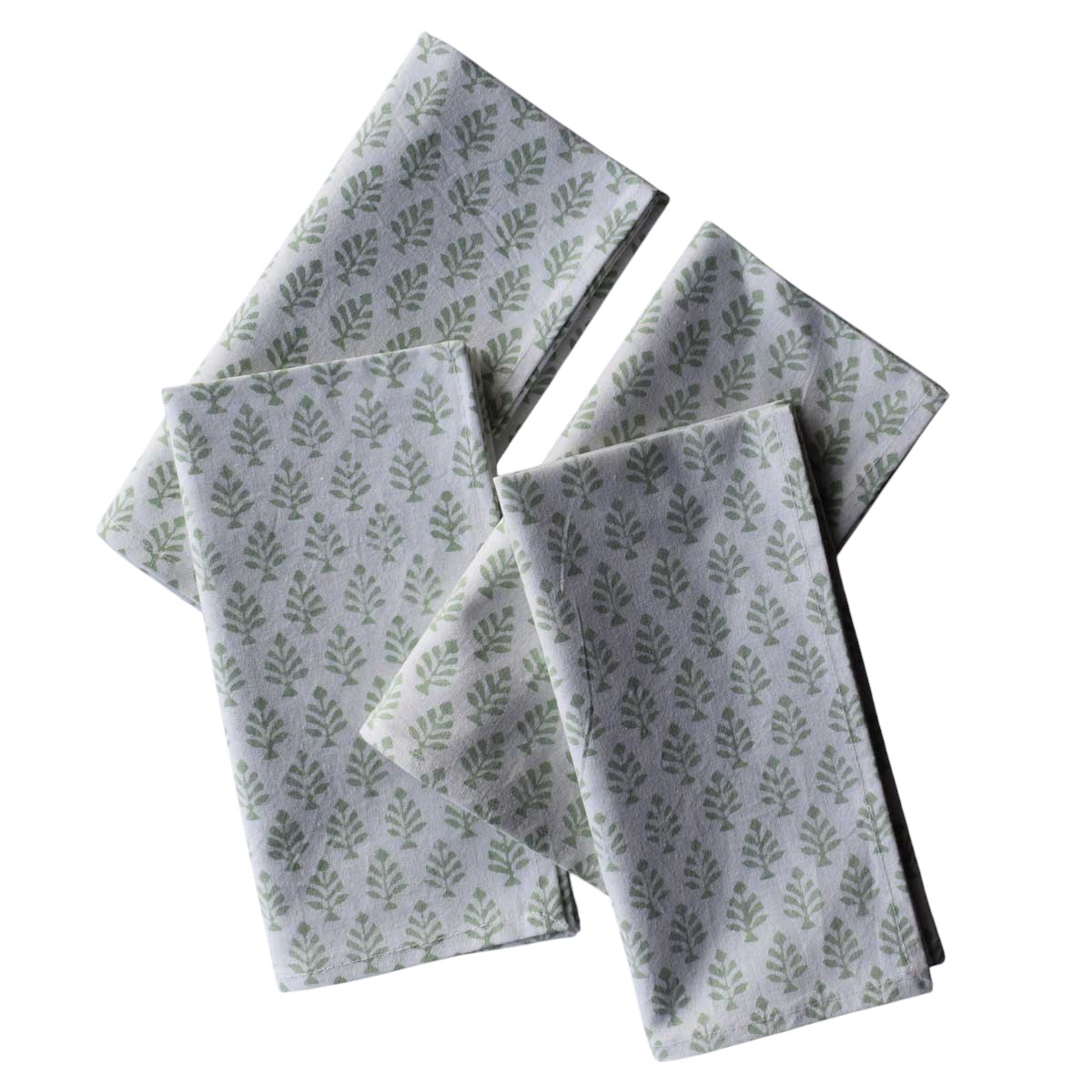 Hand Block Printed Cotton Napkin 45x45 cms Set of 4 Napkins Neem Hunter Green 702304