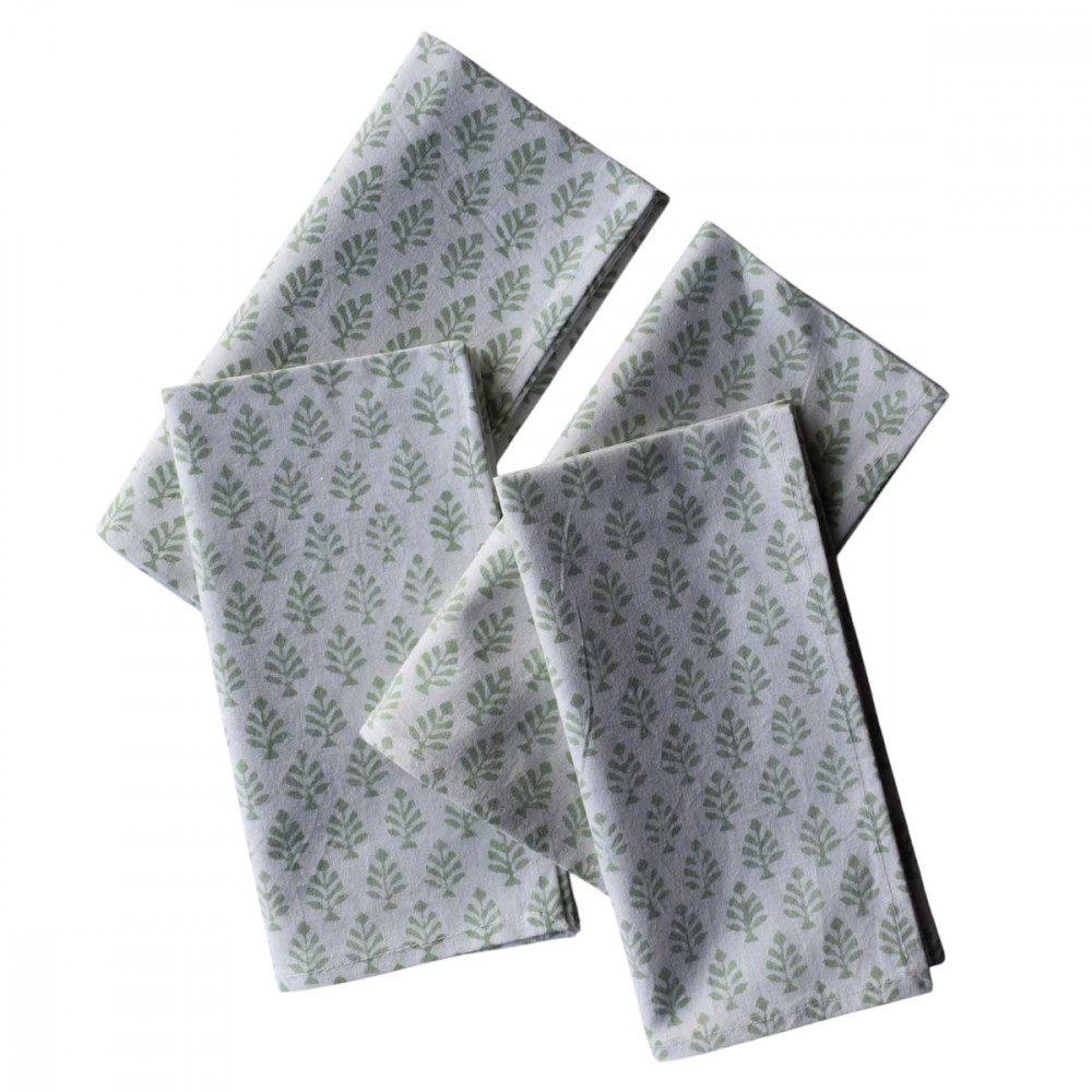 Image of Hand Block Printed Cotton Napkin 45x45 cms (Set of 4 Napkins) | Neem Hunter Green 702304