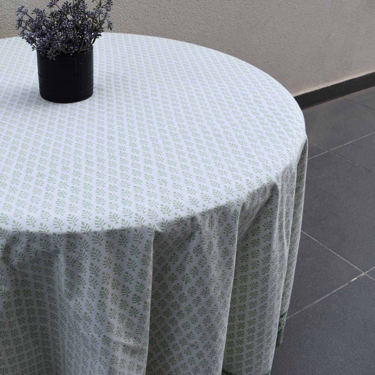 Hand Block Printed Cotton Round Tablecloth 220 cms Neem Hunter Green 702304