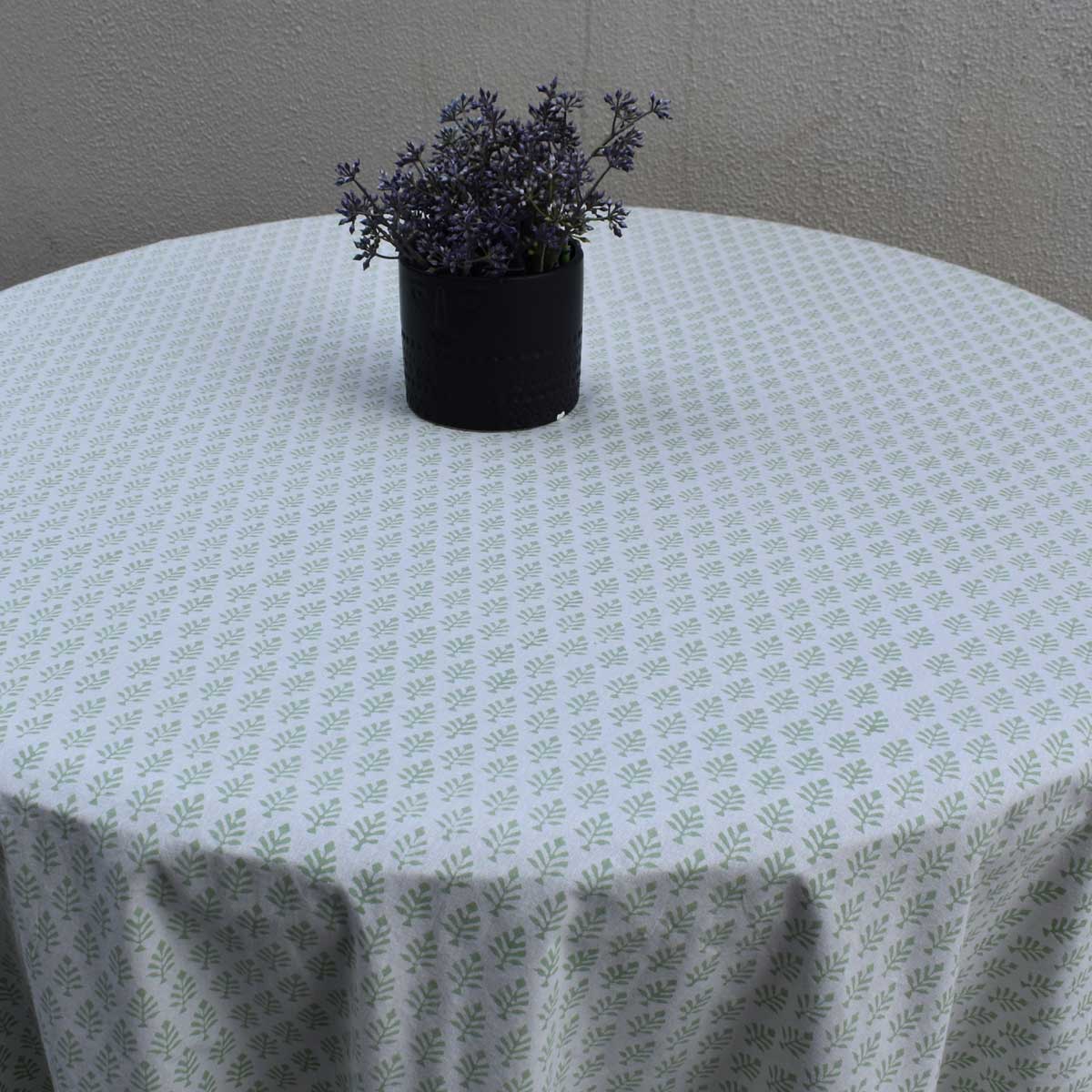 Hand Block Printed Cotton Round Tablecloth 220 cms Neem Hunter Green 702304