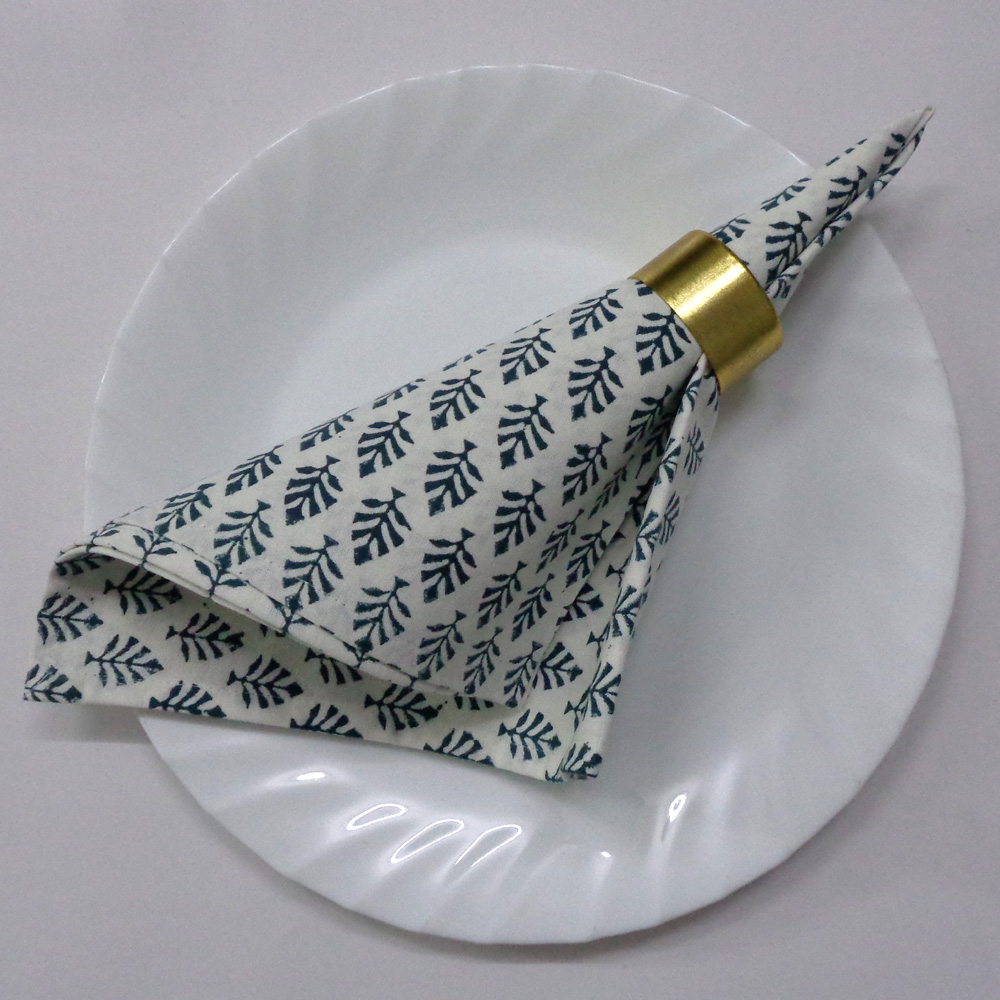 Hand Block Printed Cotton Napkin 45x45 cms Set of 4 Napkins Neem Majolika 102625
