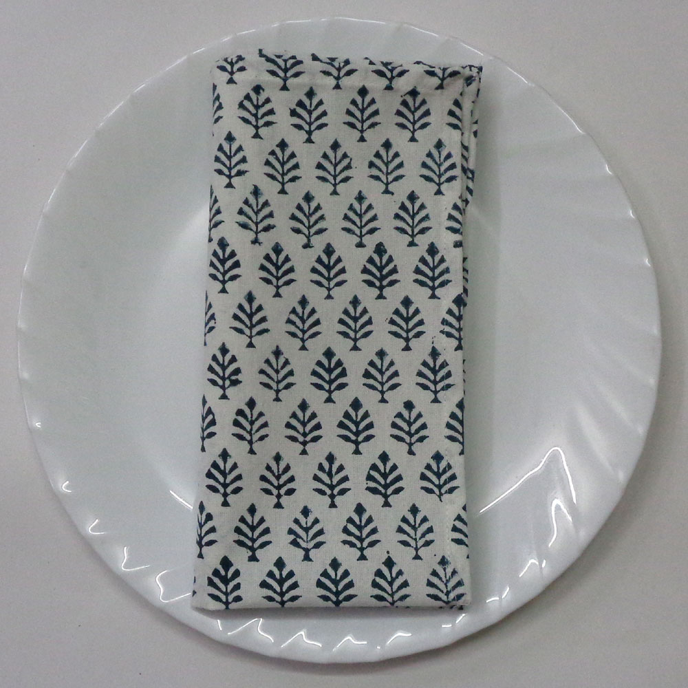 Hand Block Printed Cotton Napkin 45x45 cms Set of 4 Napkins Neem Majolika 102625