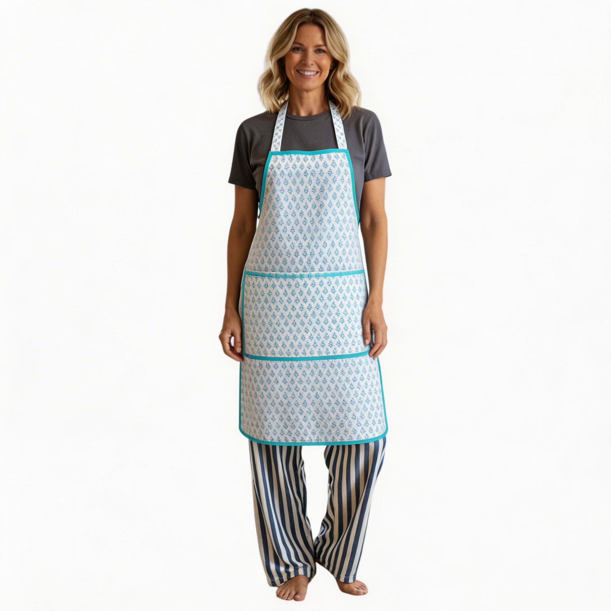 Indian Block-Printed 100 Cotton Apron  Neem Marina 201844